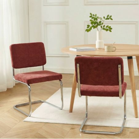 Lot de 2 chaises JACK tissu bordeaux pieds métal chromé