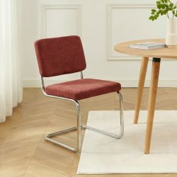 Lot de 2 chaises JACK tissu bordeaux pieds métal chromé