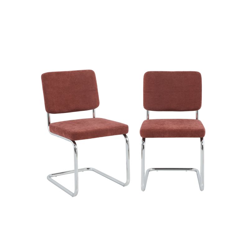 Lot de 2 chaises JACK tissu bordeaux pieds métal chromé