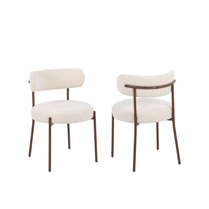 Lot de 2 chaises NOA tissu léopard écru pieds métal finition noyer