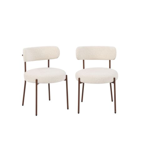 Lot de 2 chaises NOA tissu léopard écru pieds métal finition noyer