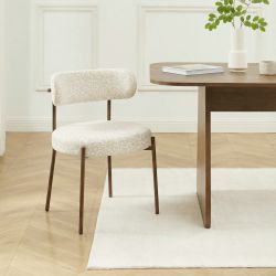 Lot de 2 chaises NOA tissu léopard écru pieds métal finition noyer