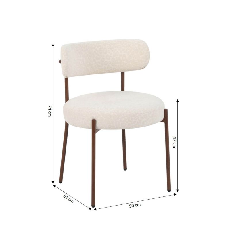 Lot de 2 chaises NOA tissu léopard écru pieds métal finition noyer