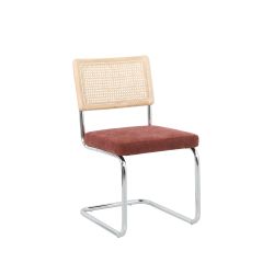Lot de 2 chaises ELLA cannage et tissu bordeaux pieds métal chromé