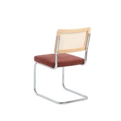 Lot de 2 chaises ELLA cannage et tissu bordeaux pieds métal chromé