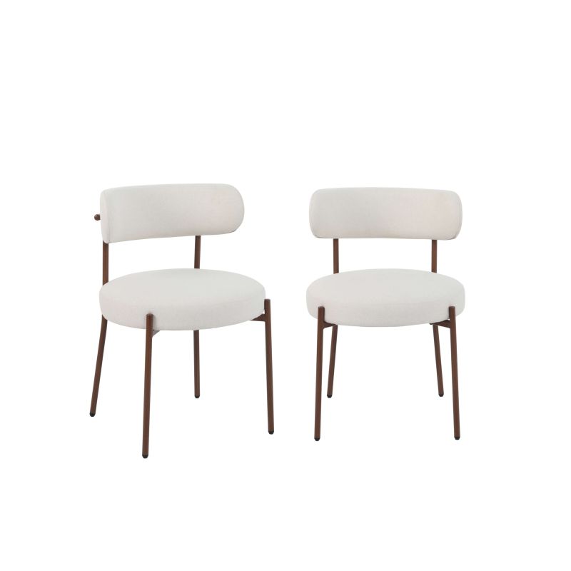 Lot de 2 chaises NOA tissu beige pieds métal finition noyer