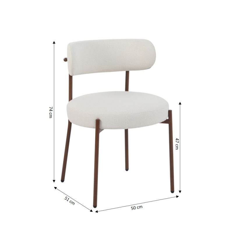 Lot de 2 chaises NOA tissu beige pieds métal finition noyer