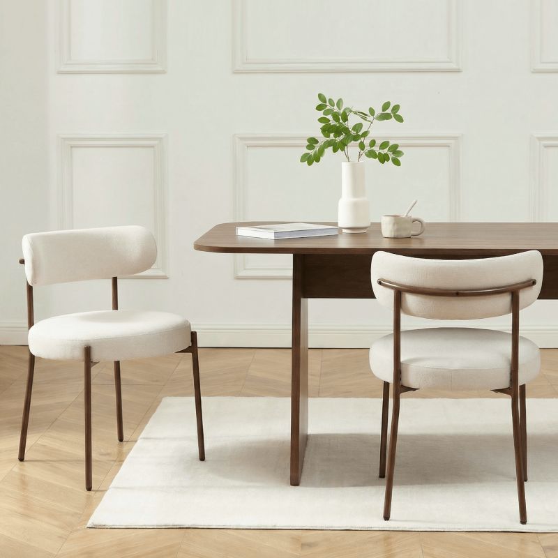 Lot de 2 chaises NOA tissu beige pieds métal finition noyer