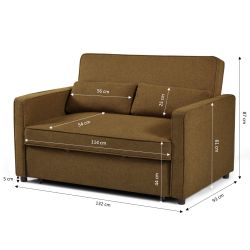 Canapé droit convertible NEVA 2 places tissu marron