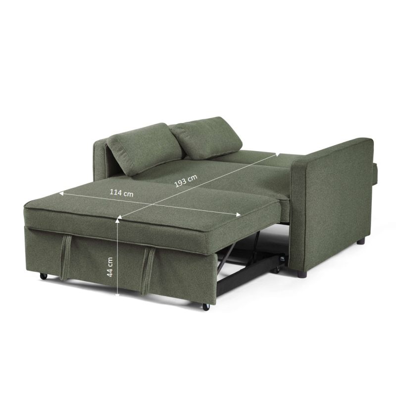 Canapé droit convertible NEVA 2 places tissu vert