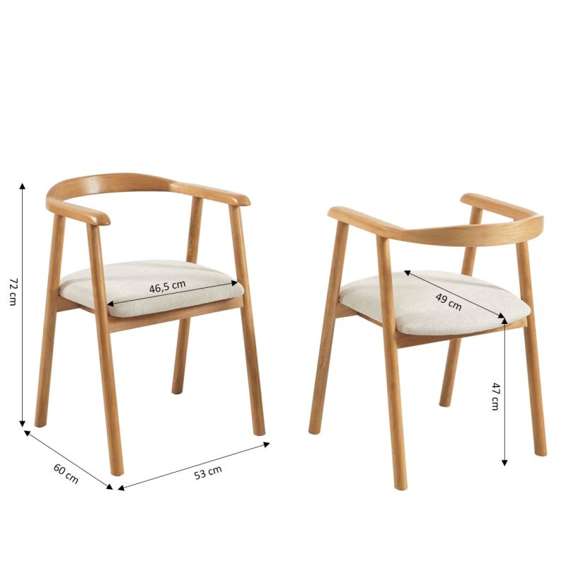 Lot de 2 chaises LORENZ chêne massif et tissu beige