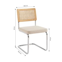 Lot de 2 chaises ELLA cannage et tissu écru pieds métal chromé