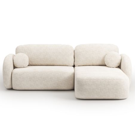 Canapé d'angle droit convertible CARLOTTA 4 places tissu chenille écru