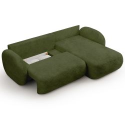 Canapé d'angle droit convertible CARLOTTA 4 places tissu chenille vert kaki
