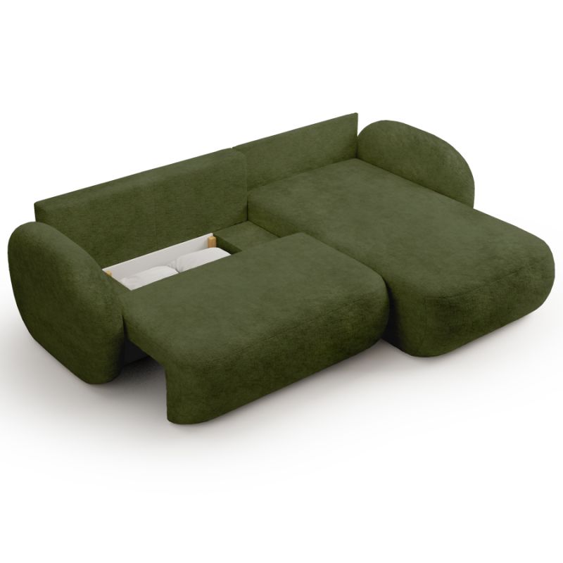 Canapé d'angle droit convertible CARLOTTA 4 places tissu chenille vert kaki