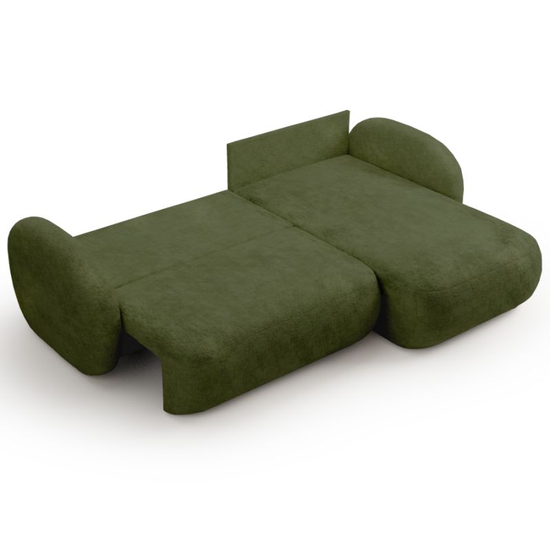 Canapé d'angle droit convertible CARLOTTA 4 places tissu chenille vert kaki