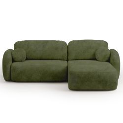 Canapé d'angle droit convertible CARLOTTA 4 places tissu chenille vert kaki