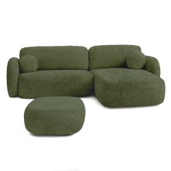 Canapé d'angle droit convertible CARLOTTA 4 places tissu chenille vert kaki