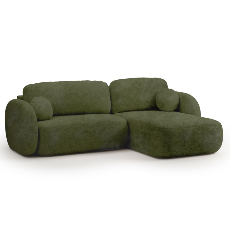 Canapé d'angle droit convertible CARLOTTA 4 places tissu chenille vert kaki