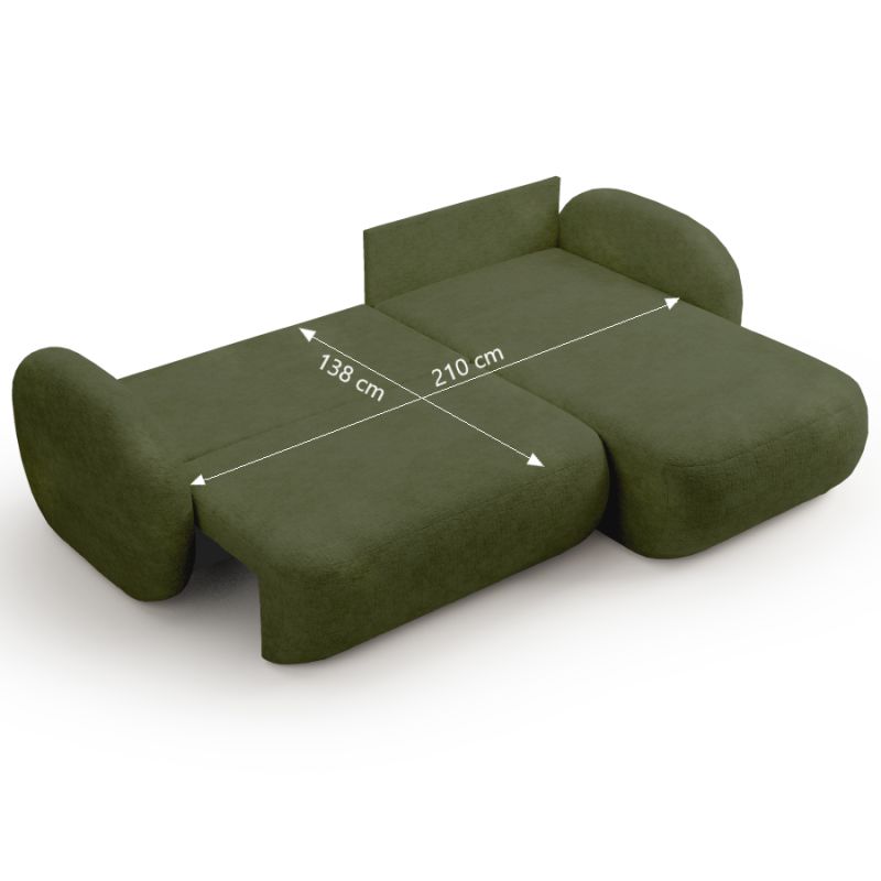 Canapé d'angle droit convertible CARLOTTA 4 places tissu chenille vert kaki
