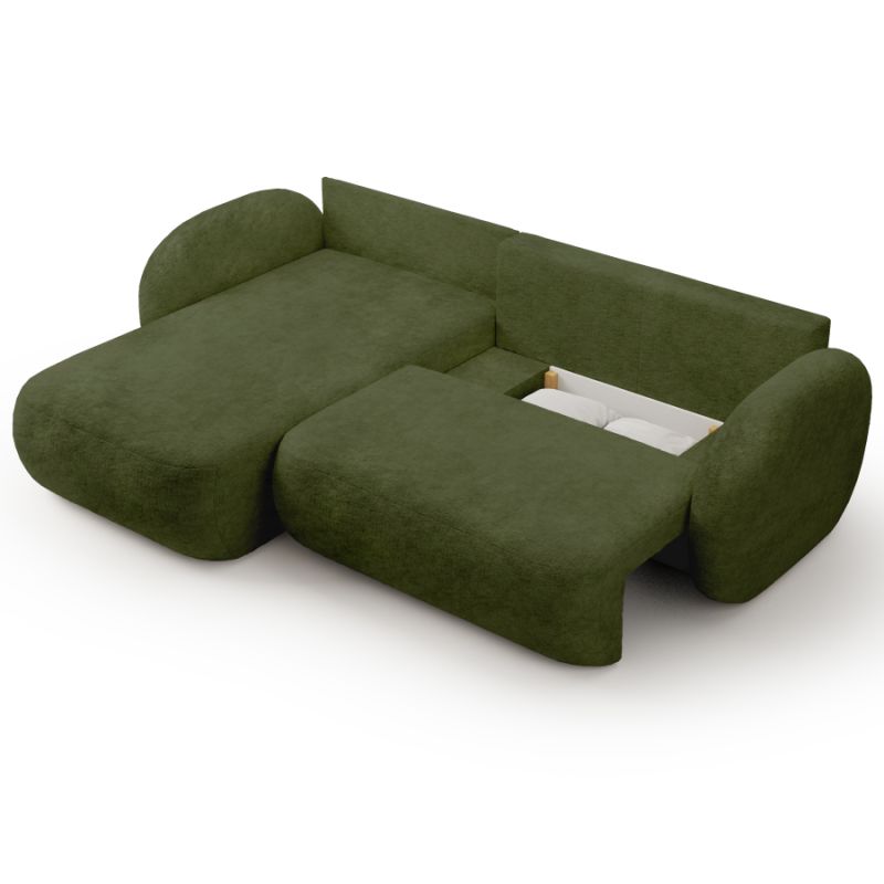 Canapé d'angle gauche convertible CARLOTTA 4 places tissu chenille vert kaki