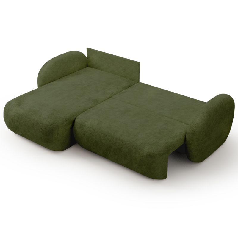 Canapé d'angle gauche convertible CARLOTTA 4 places tissu chenille vert kaki