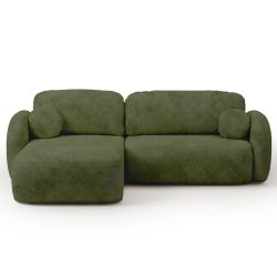 Canapé d'angle gauche convertible CARLOTTA 4 places tissu chenille vert kaki