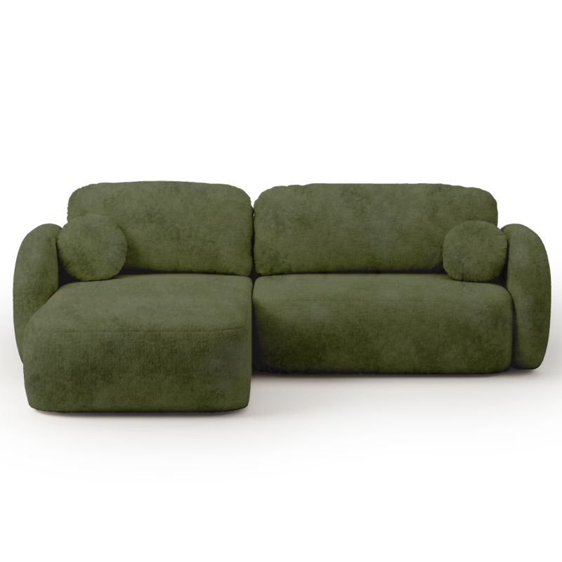 Canapé d'angle gauche convertible CARLOTTA 4 places tissu chenille vert kaki