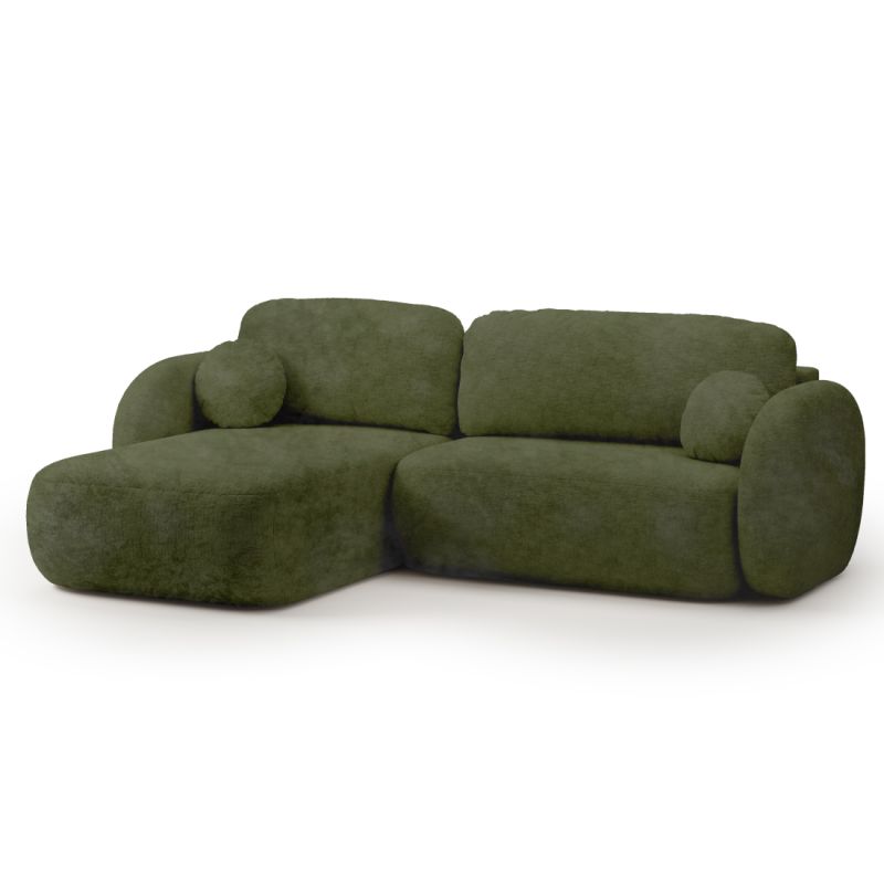 Canapé d'angle gauche convertible CARLOTTA 4 places tissu chenille vert kaki