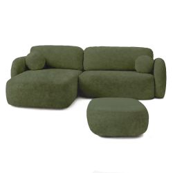Canapé d'angle gauche convertible CARLOTTA 4 places tissu chenille vert kaki