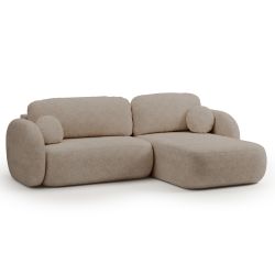 Canapé d'angle droit convertible CARLOTTA 4 places tissu bouclette taupe