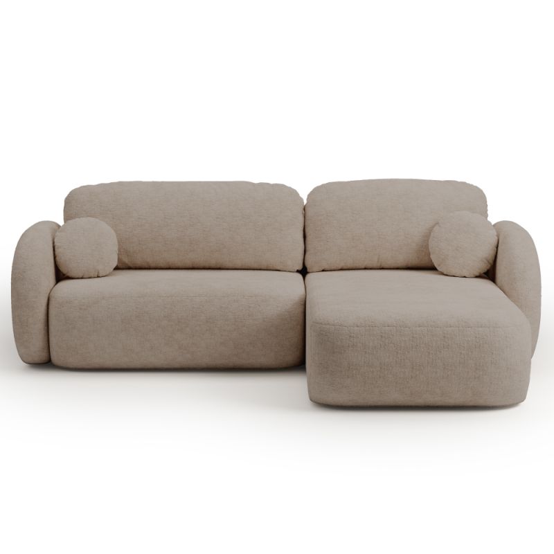 Canapé d'angle droit convertible CARLOTTA 4 places tissu bouclette taupe