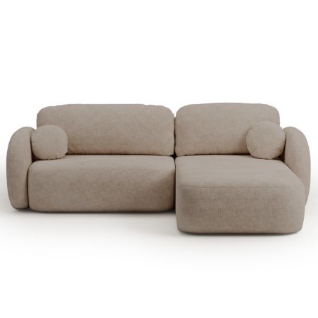 Canapé d'angle droit convertible CARLOTTA 4 places tissu bouclette taupe