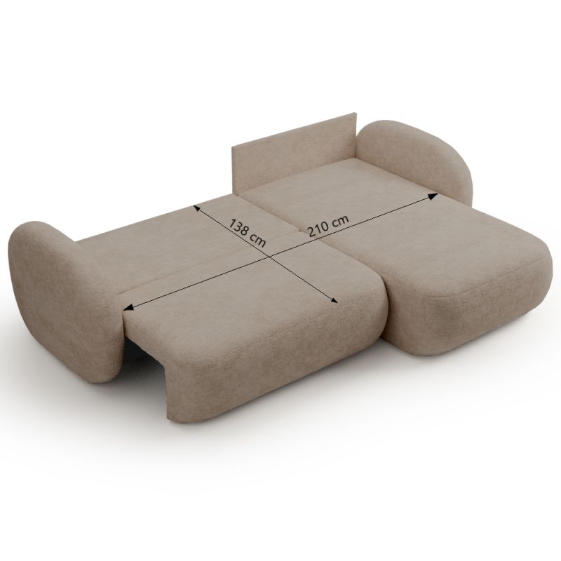 Canapé d'angle droit convertible CARLOTTA 4 places tissu bouclette taupe