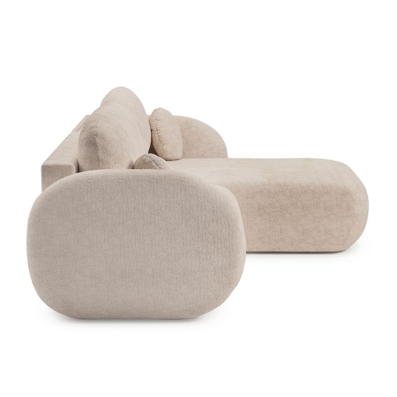 Canapé d'angle droit convertible CARLOTTA 4 places tissu bouclette grège