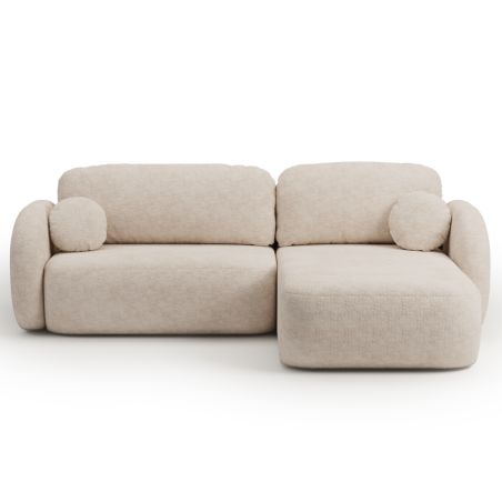 Canapé d'angle droit convertible CARLOTTA 4 places tissu bouclette grège