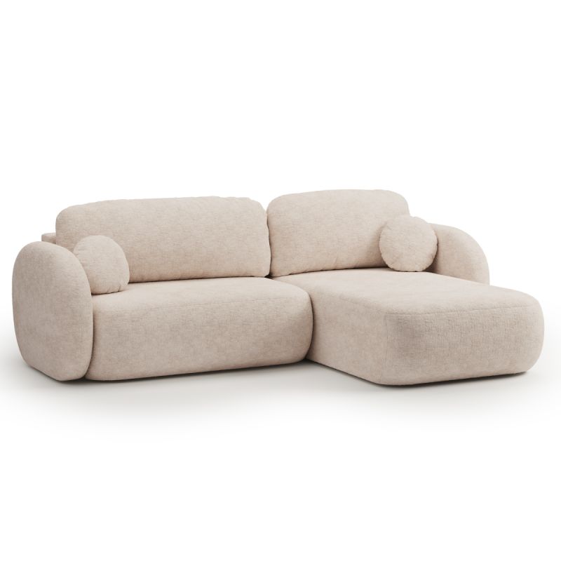 Canapé d'angle droit convertible CARLOTTA 4 places tissu bouclette grège