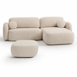 Canapé d'angle droit convertible CARLOTTA 4 places tissu bouclette grège