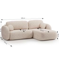 Canapé d'angle droit convertible CARLOTTA 4 places tissu bouclette grège