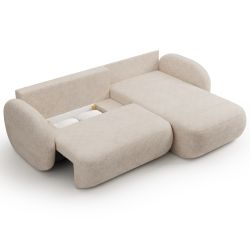Canapé d'angle droit convertible CARLOTTA 4 places tissu bouclette grège
