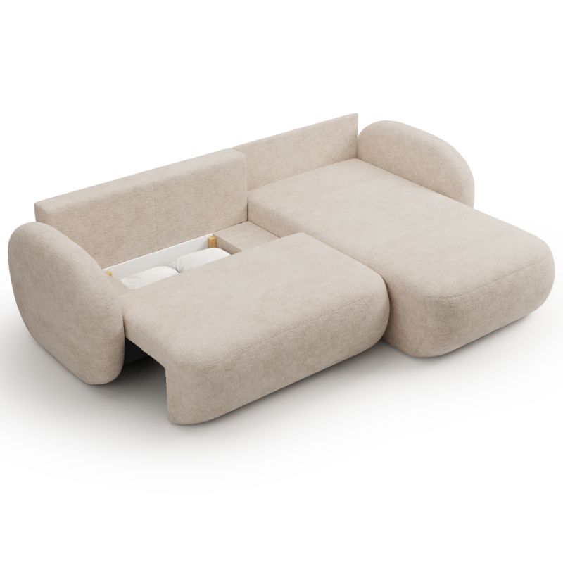 Canapé d'angle droit convertible CARLOTTA 4 places tissu bouclette grège