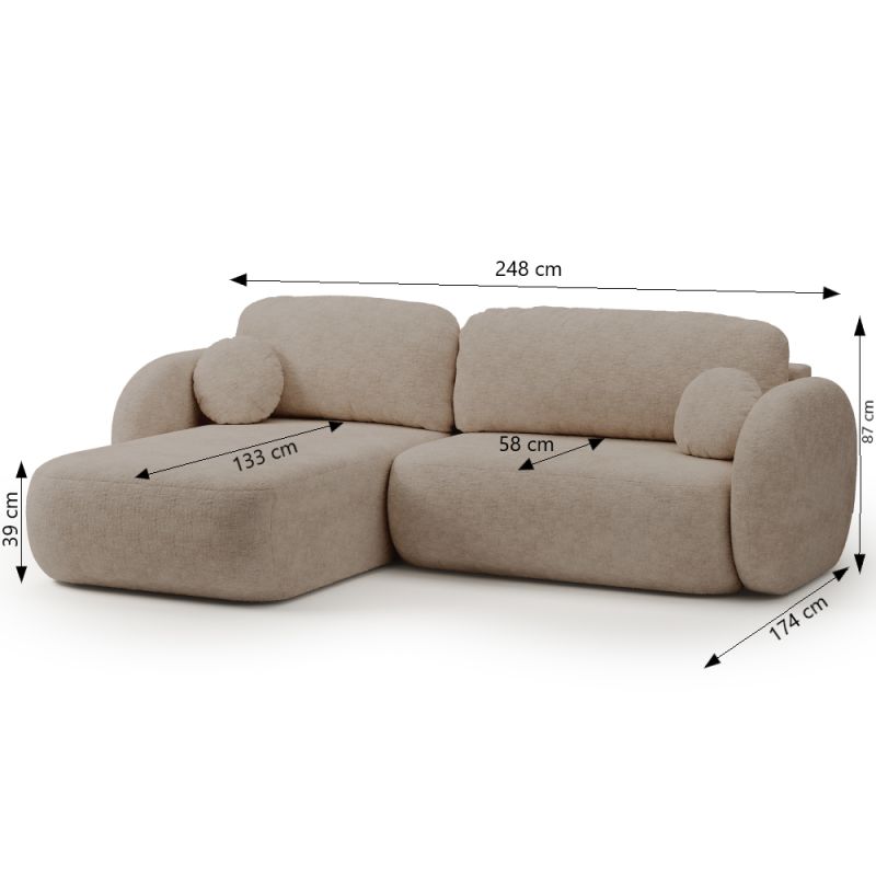 Canapé d'angle gauche convertible CARLOTTA 4 places tissu bouclette taupe