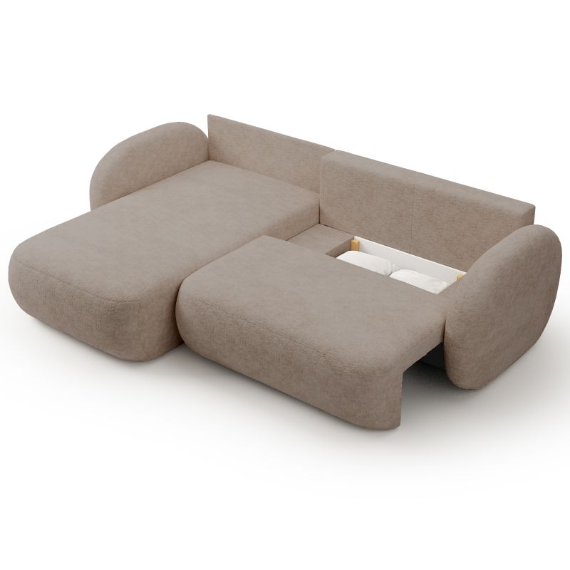 Canapé d'angle gauche convertible CARLOTTA 4 places tissu bouclette taupe