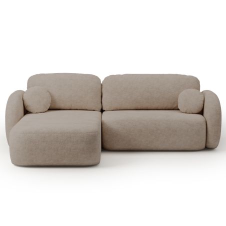 Canapé d'angle gauche convertible CARLOTTA 4 places tissu bouclette taupe