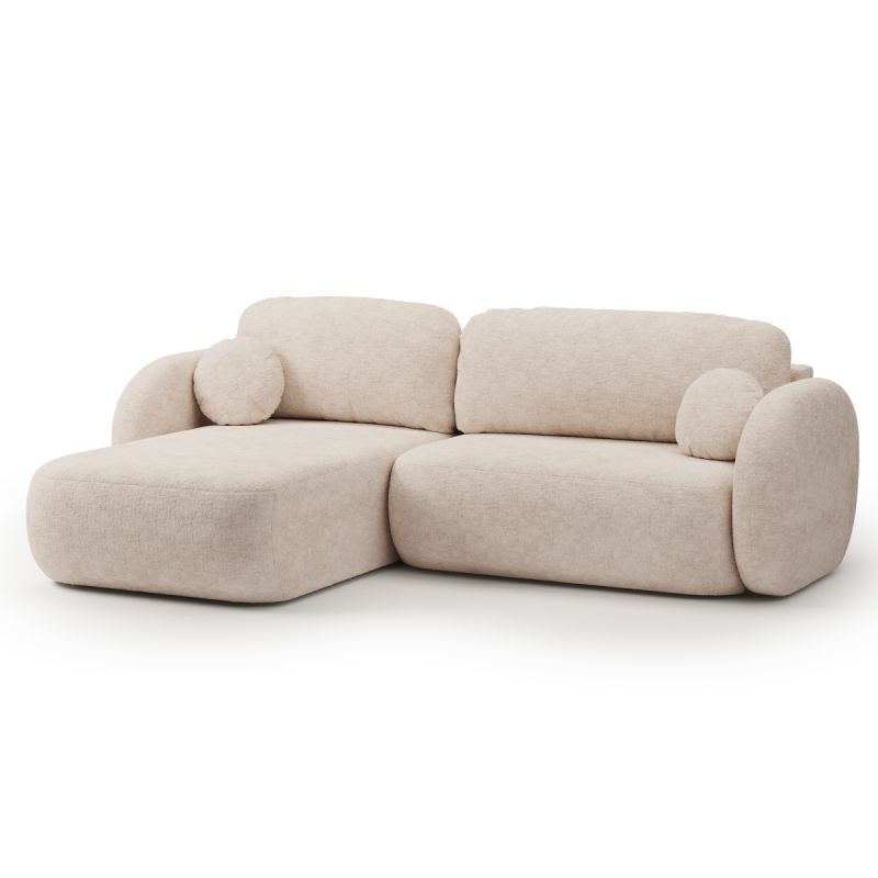 Canapé d'angle gauche convertible CARLOTTA 4 places tissu bouclette grège