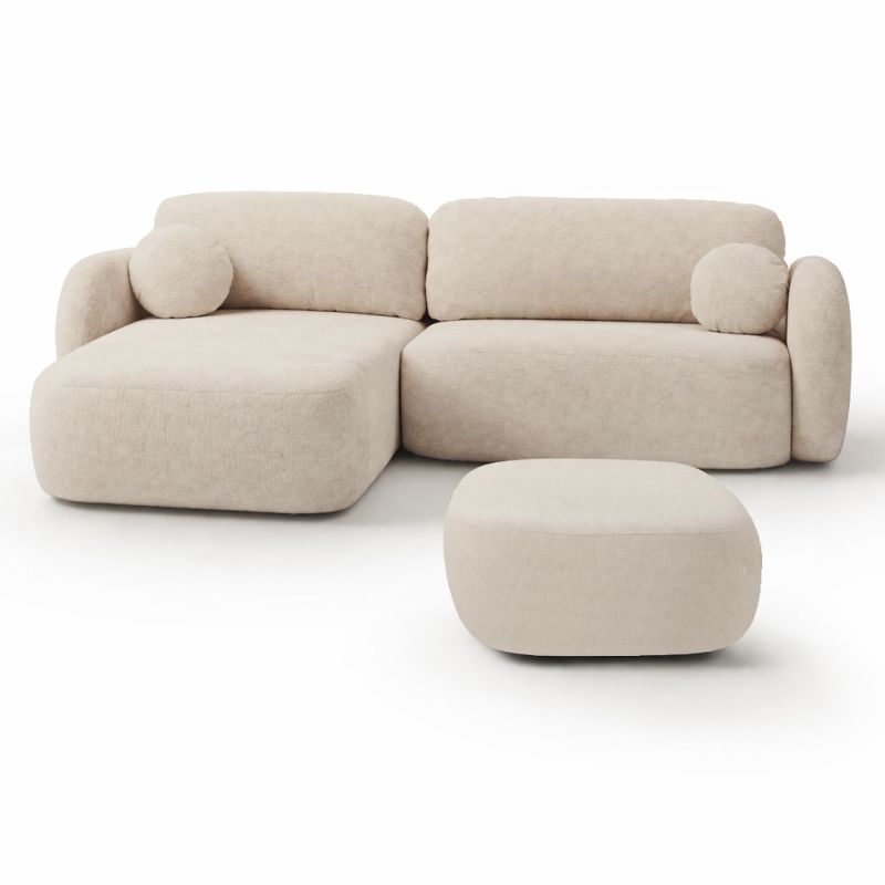 Canapé d'angle gauche convertible CARLOTTA 4 places tissu bouclette grège