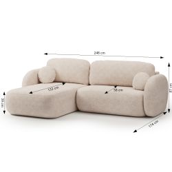 Canapé d'angle gauche convertible CARLOTTA 4 places tissu bouclette grège