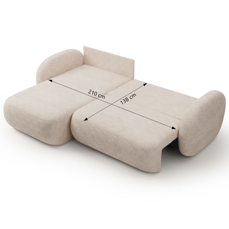 Canapé d'angle gauche convertible CARLOTTA 4 places tissu bouclette grège