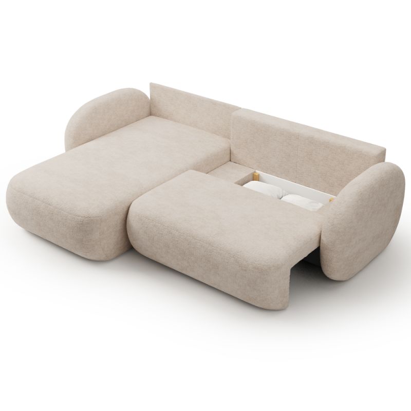 Canapé d'angle gauche convertible CARLOTTA 4 places tissu bouclette grège