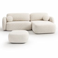 Pouf CARLOTTA tissu chenille écru